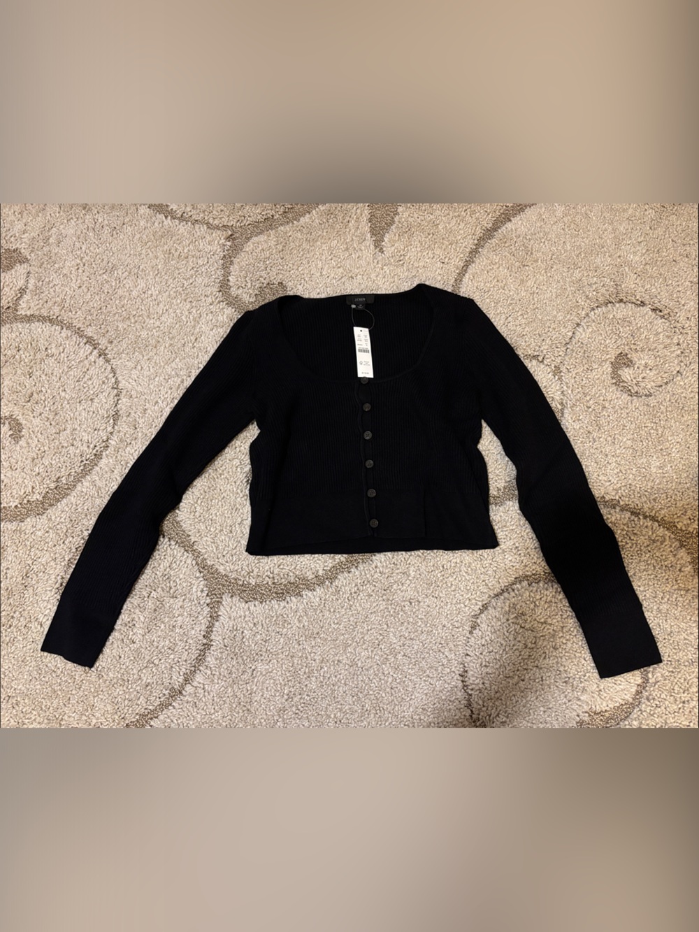 J. Crew Black Ribbed Button-Front Cropped Cardigan